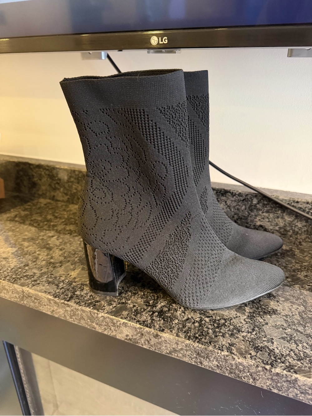 Impo Black Knit Sock Ankle Booties with Block Heel